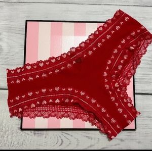 Victoria Secret-Red heart lace trim lacie-lace Cotton Cheeky Panty-M